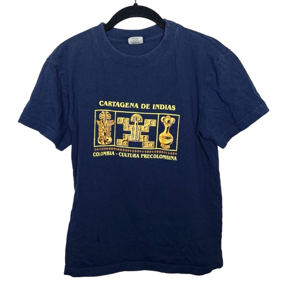 MIOTEX / navy blue yellow Cartagena, Colombia short sleeve souvenir tee / S